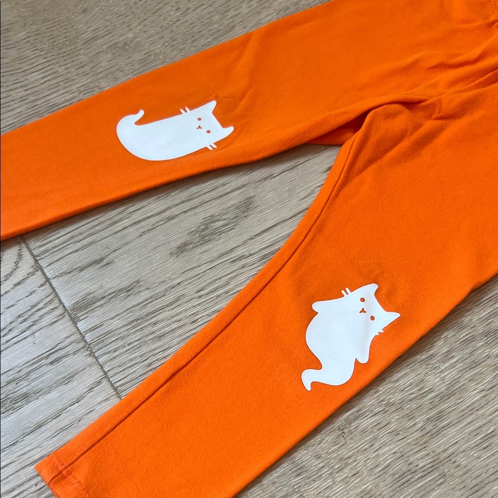 2T Halloween Orange Leggings / Pants. Cat Ghost Print. 🧡 🐈‍⬛ - Picture 3 of 7